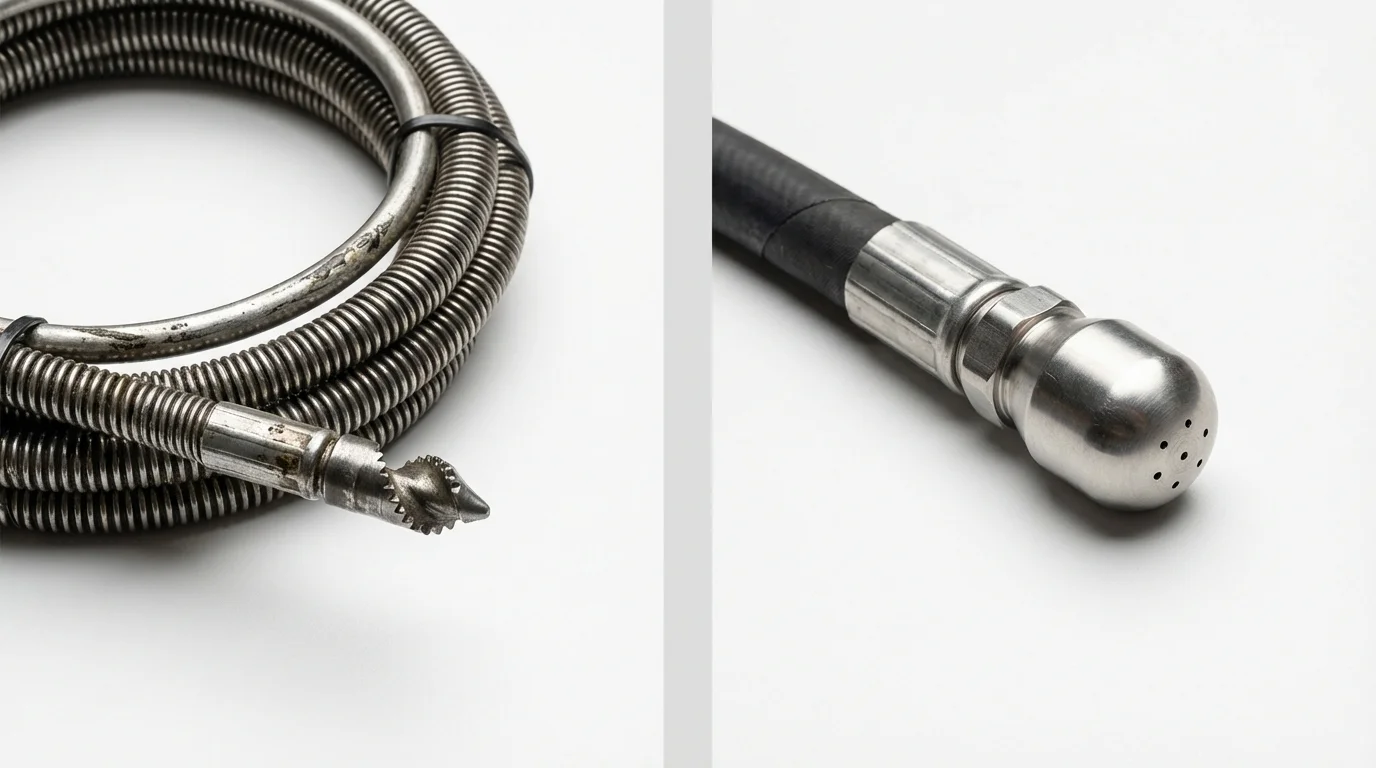 Drain snake cable and hydro jetting nozzle used for drain cleaning in Union City, PA