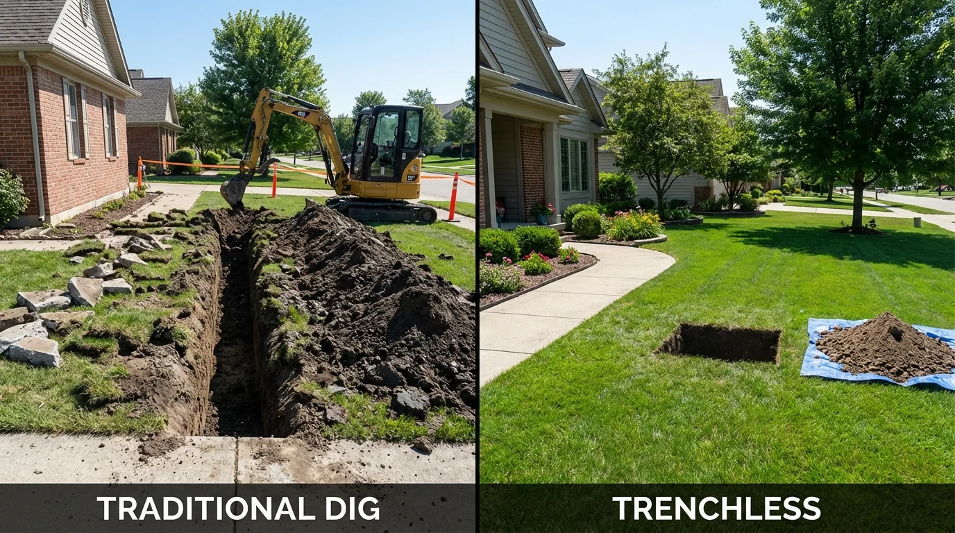 Trenchless sewer repair with minimal yard damage versus traditional excavation in Union City, PA